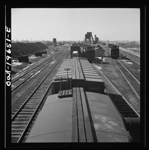 Marceline, Missouri. A train going through the Atchison, Topeka, and Santa Fe Railroad yard