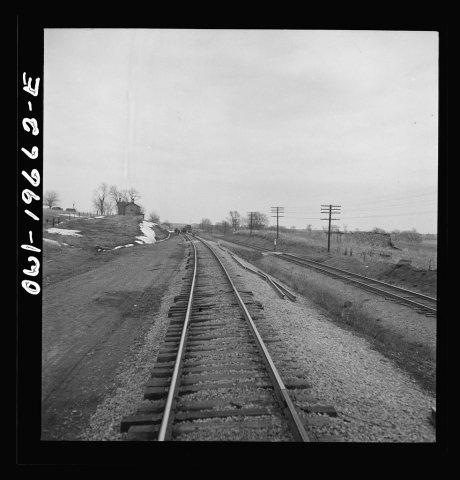Untitled photo, possibly related to: Carrollton (vicinity), Missouri. A section gang at work along the Atchison, Topeka…