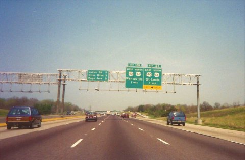 Interstate 270 North at Exits 12A-B, US 40 & US 61, Wentzville & St. Louis exits (1992)