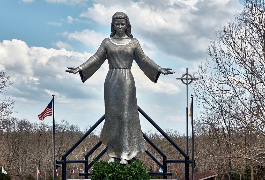 A slowly revolving statue of the Virgin Mary at the National Shrine of Mary, Mother of the Church