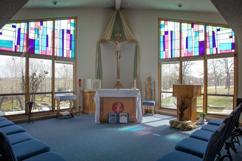 The altar at St. Patrick Catholic Church, which sits adjacent to the National Shrine of Mary, Mother of the Church monu…