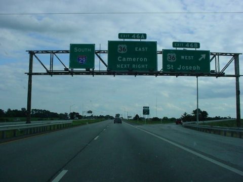 Interstate 29 South at Exit 46B, US 36 West, St. Joseph exit (2004)