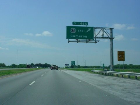 Interstate 29 & US 71 South at Exit 46A, US 36 East, Cameron exit (2003)