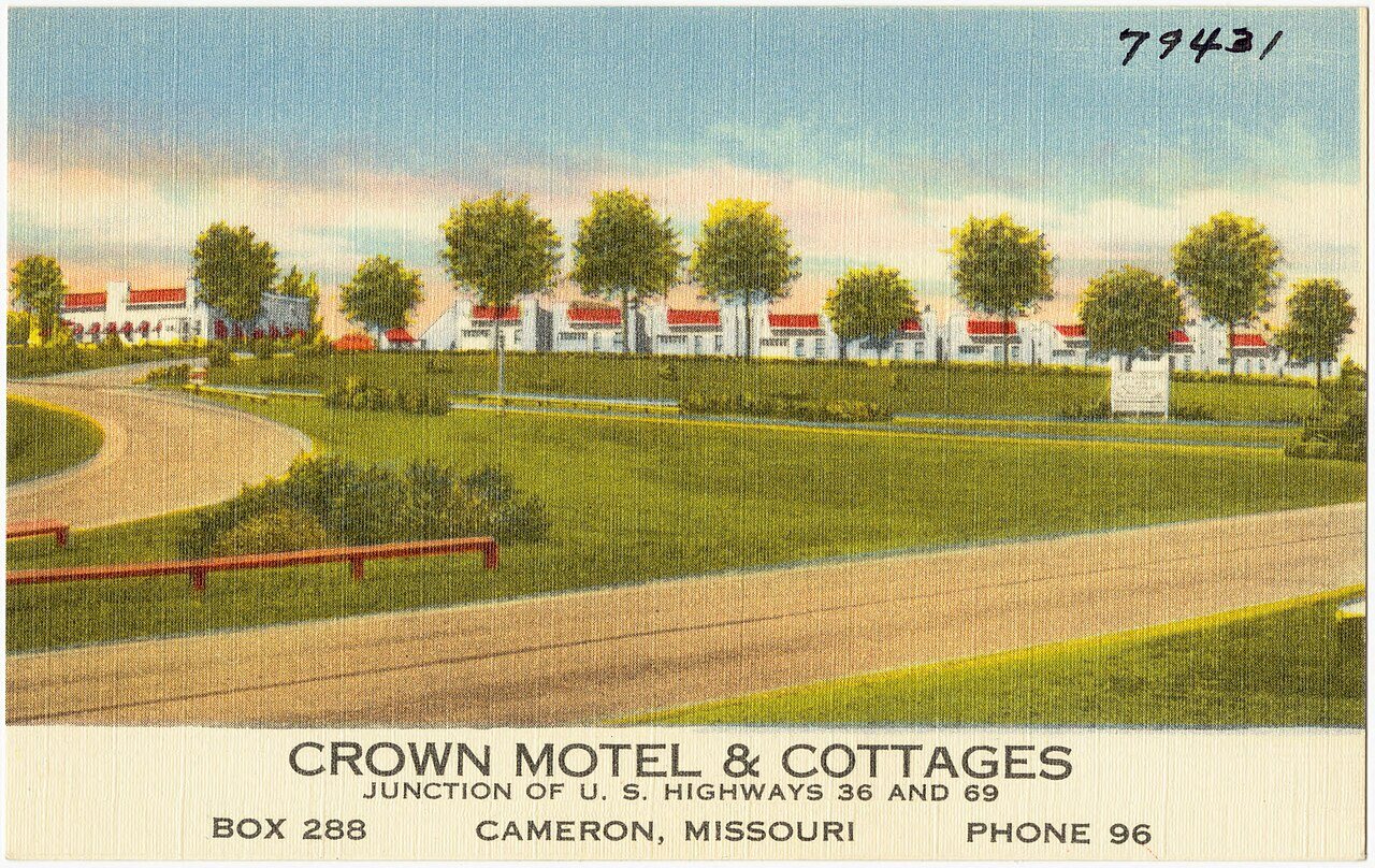 Crown Motel and Cottages, junction of U.S. Highways 36 and 69, Box 288, Cameron, Missouri, phone 96 (79431)