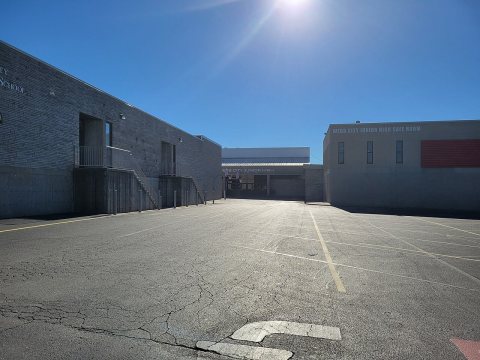 Webb City Junior High School parking lot & gymnasium entrance, December 2021