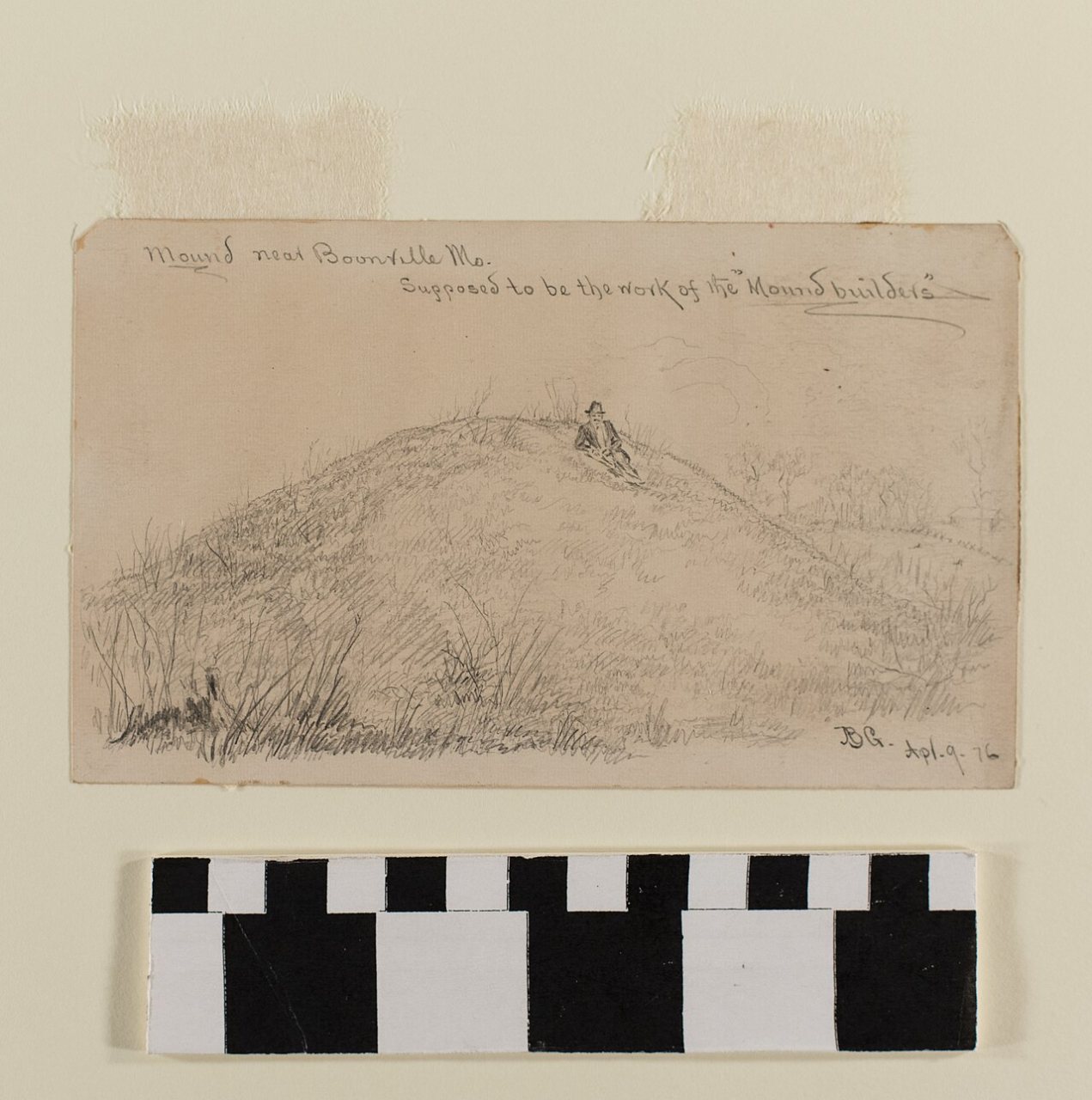 Pencil Drawing of a Mound Near Boonville, MO by A.B. Greene