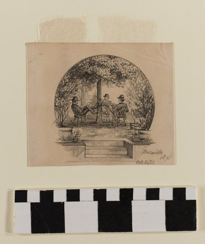 Pencil Drawing of Men at the City Hotel at Boonville, MO by A.B. Greene
