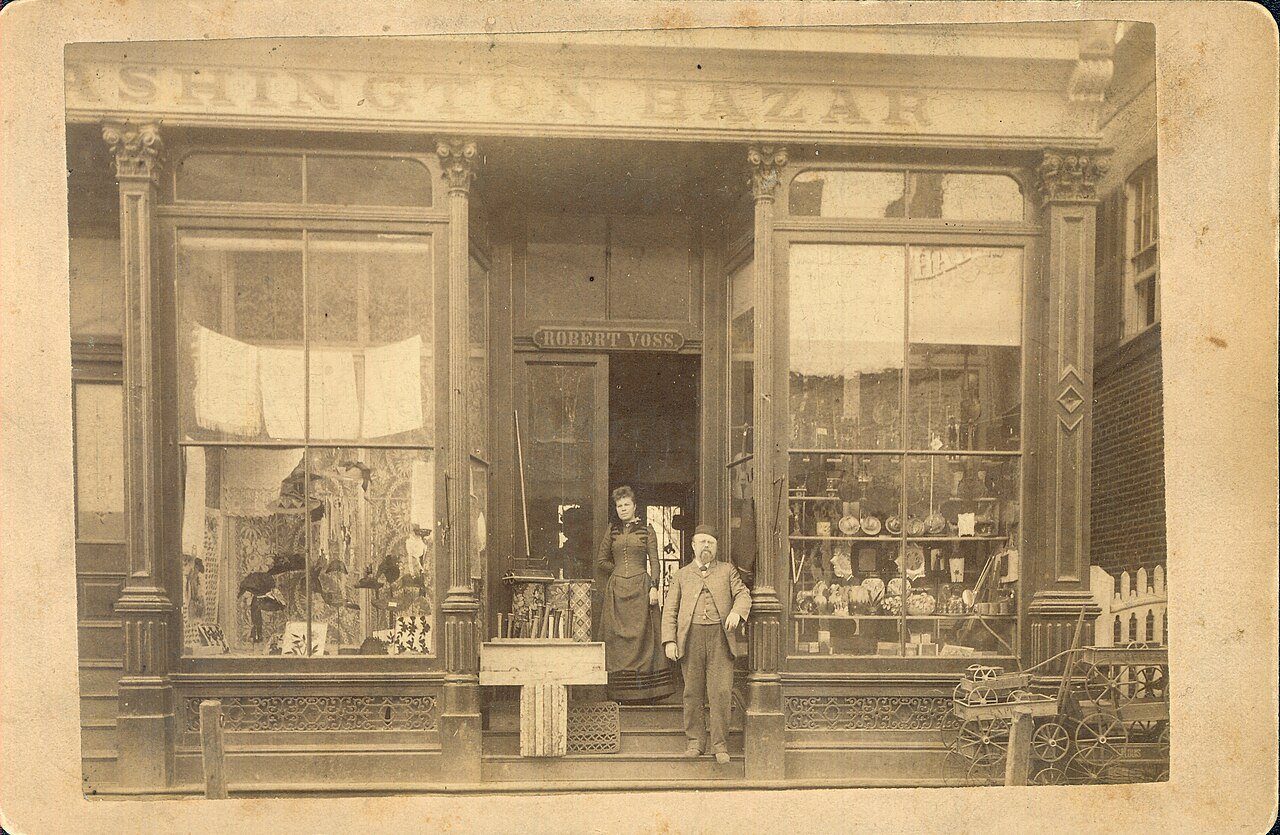 Washington Bazaar. Robert Voss, owner. Main Street, Washington, MO. Door, Albert Krog, partner, Washington Republican. …