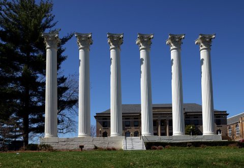 The former columns of Westminster Hall, saved after a fire destroyed the building at Westminster College