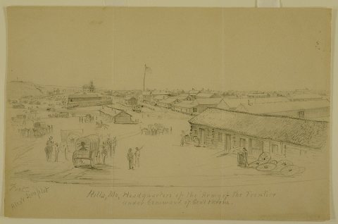 Pencil Drawing, "Rolla, Mo., Headquarters of the Army of the Frontier under Command of Gen'l Herron" by Alexander Simpl…
