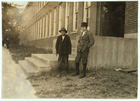 Two boys working in Friedman Shelby Shoe Company 6:30 A.M. (See photo #1718 for names of boys). Location: Mexico, Misso…