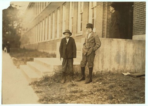 Two boys working in Friedman Shelby Shoe Company 6:30 A.M. (See photo #1718 for names of boys). Location: Mexico, Misso…