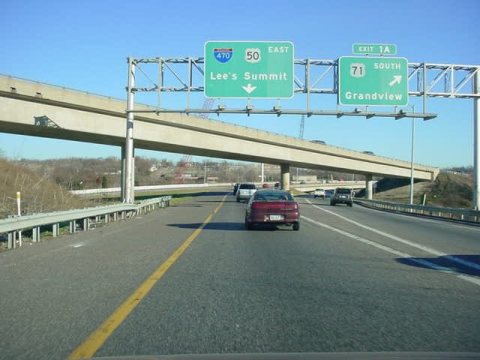 Interstate 470 & US 50 East at Exit 1A, US 71 South, Grandview exit (2002)