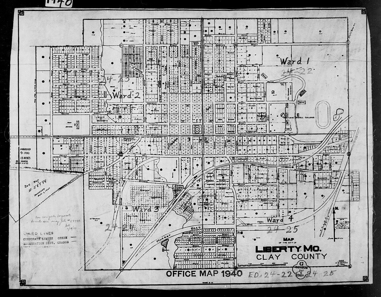1940 Census Enumeration District Maps - Missouri - Clay County - Liberty - ED 24-22, ED 24-23, ED 24-24, ED 24-25