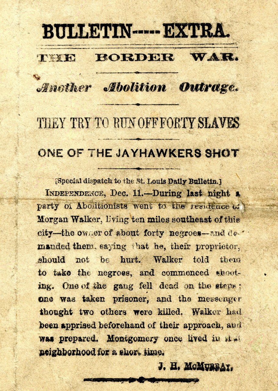 The Border War. Another Abolition Outrage. They Try to Run Off Forty Slaves. One of the Jayhawkers Shot, St. Louis Dail…