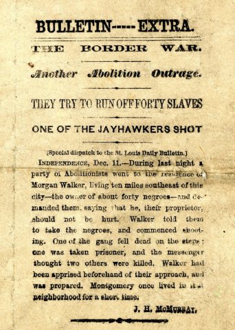 The Border War. Another Abolition Outrage. They Try to Run Off Forty Slaves. One of the Jayhawkers Shot, St. Louis Dail…