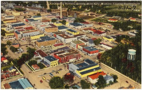 Air view of business section, Miles City, Montana, looking southeast 121 (83127)