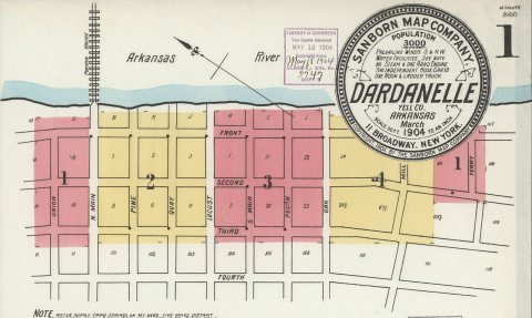 Dardanelle pontoon bridge on Sanborn Fire Map