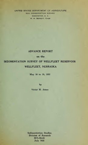 Advance report on the sedimentation survey of Wellfleet Reservoir, Wellfleet, Nebraska : May 10 to 19, 1937