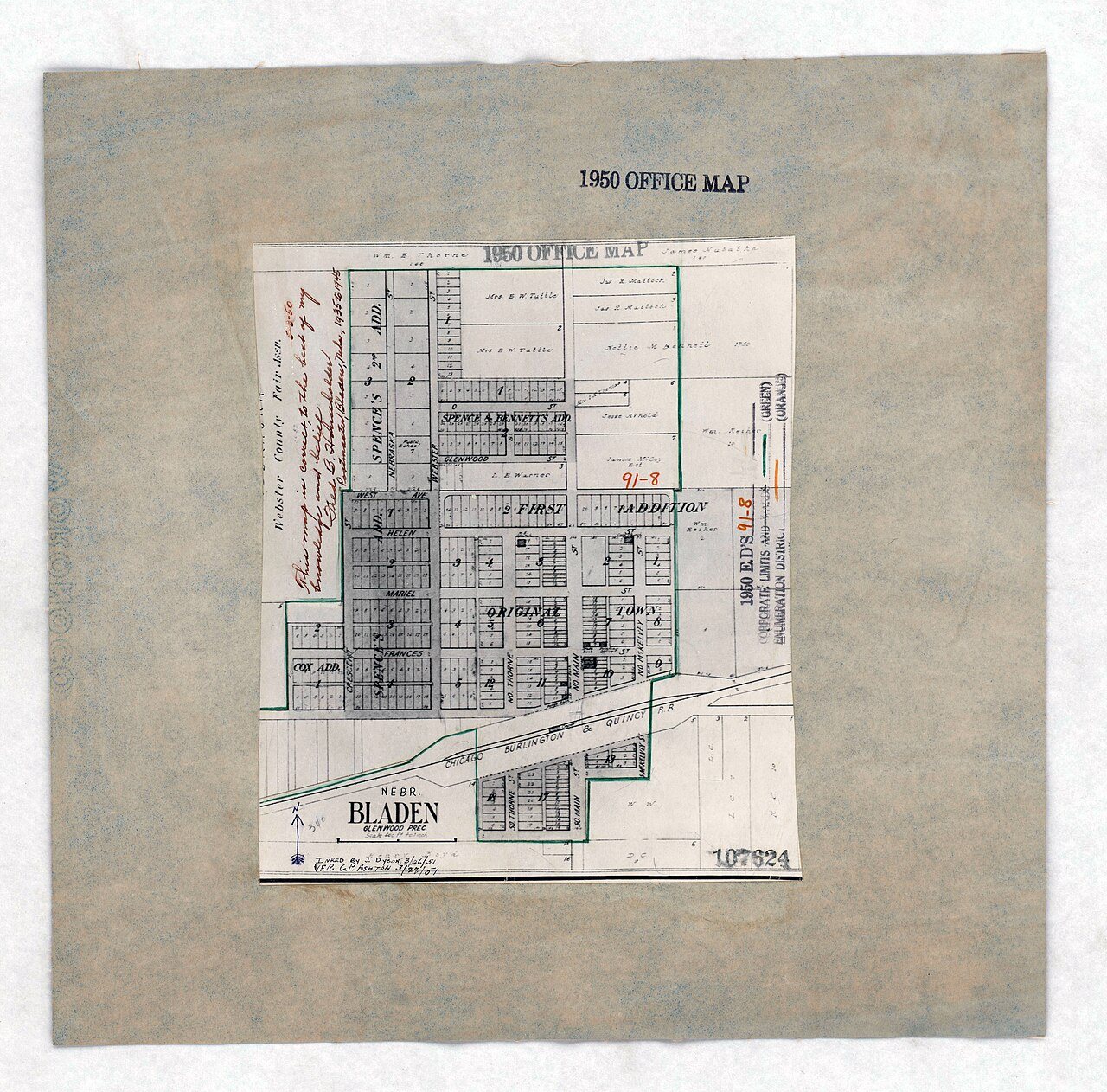 1950 Census Enumeration District Maps - Nebraska (NE) - Webster County - Bladen - ED 91-8
