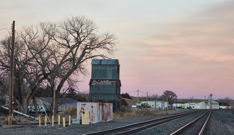 Old grain elevator and train tracks