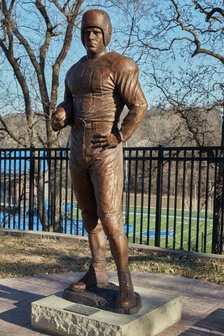 Artist Benjamin Victor's nostalgic statue of a football player, coincidentally and perhaps ironically called "The Victo…
