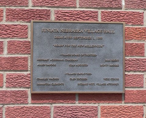 Juniata, Nebraska village hall plaque