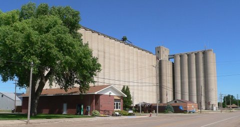 Juniata, Nebraska village hall and elevators