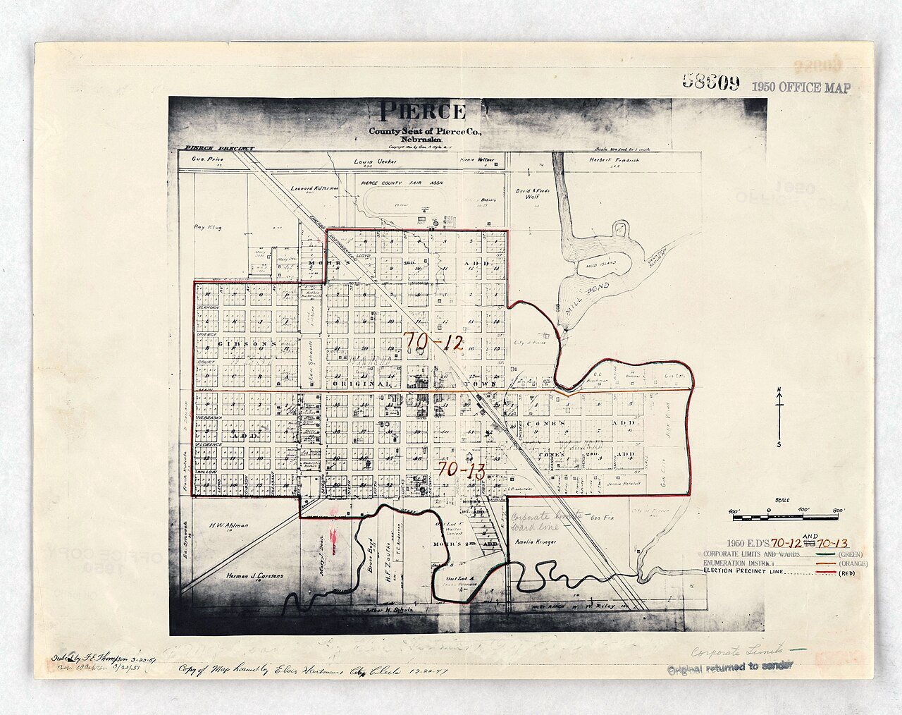 1950 Census Enumeration District Maps - Nebraska (NE) - Pierce County - Pierce - ED 70-12 to 13