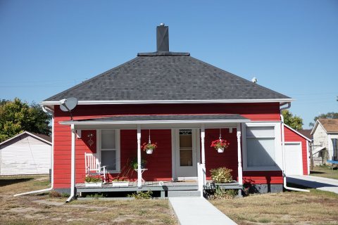 A modest, color-coordinated house