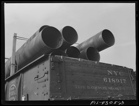 Bald Knob, Arkansas. War emergency pipeling from Longview, Texas to Norris City, Illinois. Forty foot sections of twent…