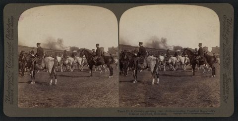 Tenth U.S. Cavalry greeting their chief - attending President Roosevelt's train at Crawford, Nebraska
