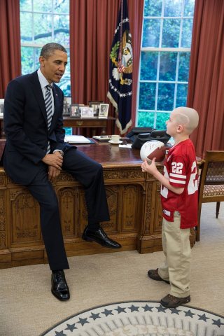 President Barack Obama greets Jack Hoffman, April 29 2013