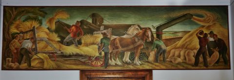 Ethel Magafan's 1938 post office mural, titled, "Thresher," and funded by the U.S. Treasury Department's Section of Fin…
