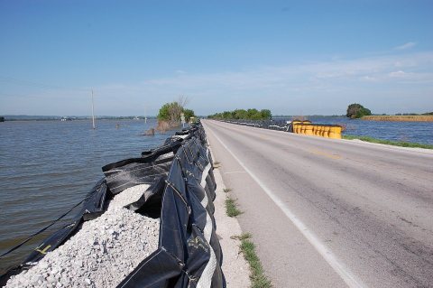 Flooding - Blair, Neb. , August 2, 2011 -- A flood barrier keeps the Missouri River floodwaters from inundating Highway…