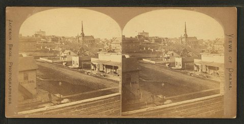 Birds eye view of Omaha, Nebraska.Alternate Title: Views of Omaha - Scenery of the Union pacific Railroad