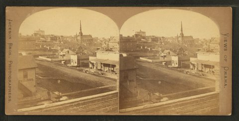 Birds eye view of Omaha, Nebraska.Alternate Title: Views of Omaha - Scenery of the Union pacific Railroad