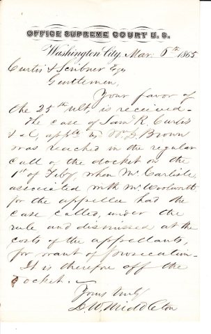 Letter from D.W. Middleton to Curtis and Scribner, Esq