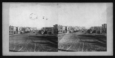 Farnham Street, Omaha, Nebraska, looking East from near Court House, between 1862 and 1868
