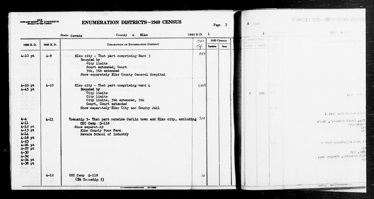 1940 Census Enumeration District Descriptions - Nevada - Elko County - ED 4-9, ED 4-10, ED 4-11, ED 4-12