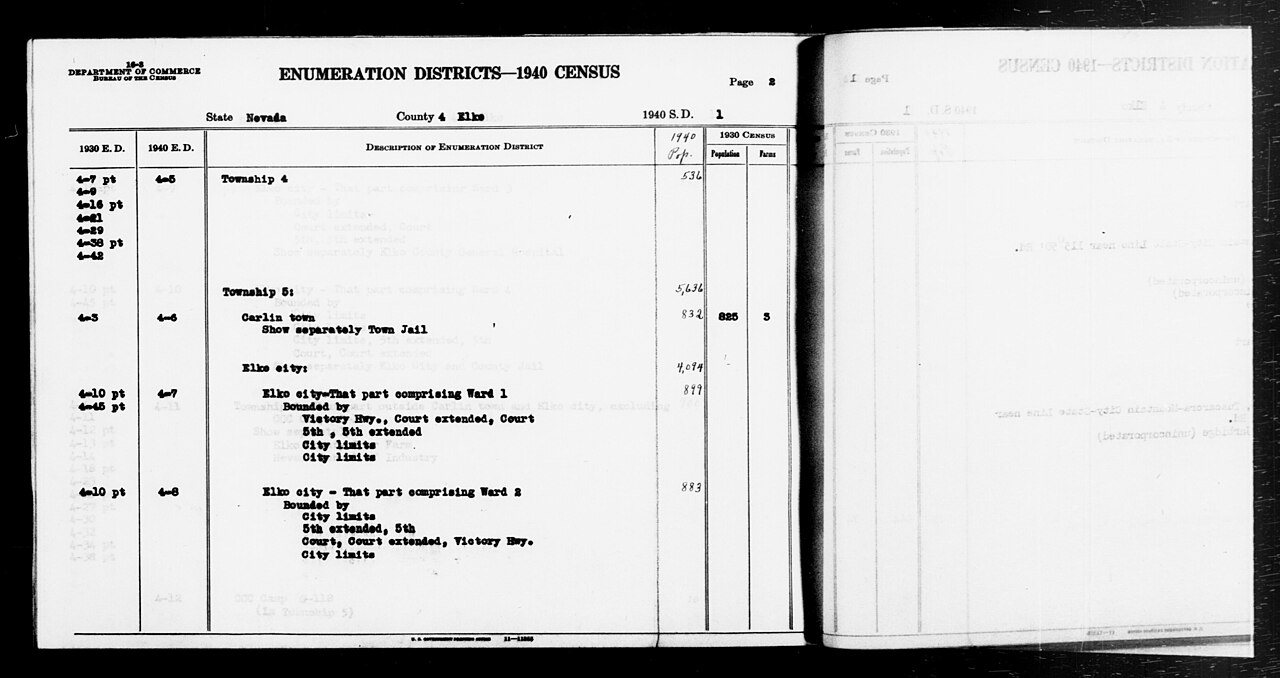 1940 Census Enumeration District Descriptions - Nevada - Elko County - ED 4-5, ED 4-6, ED 4-7, ED 4-8