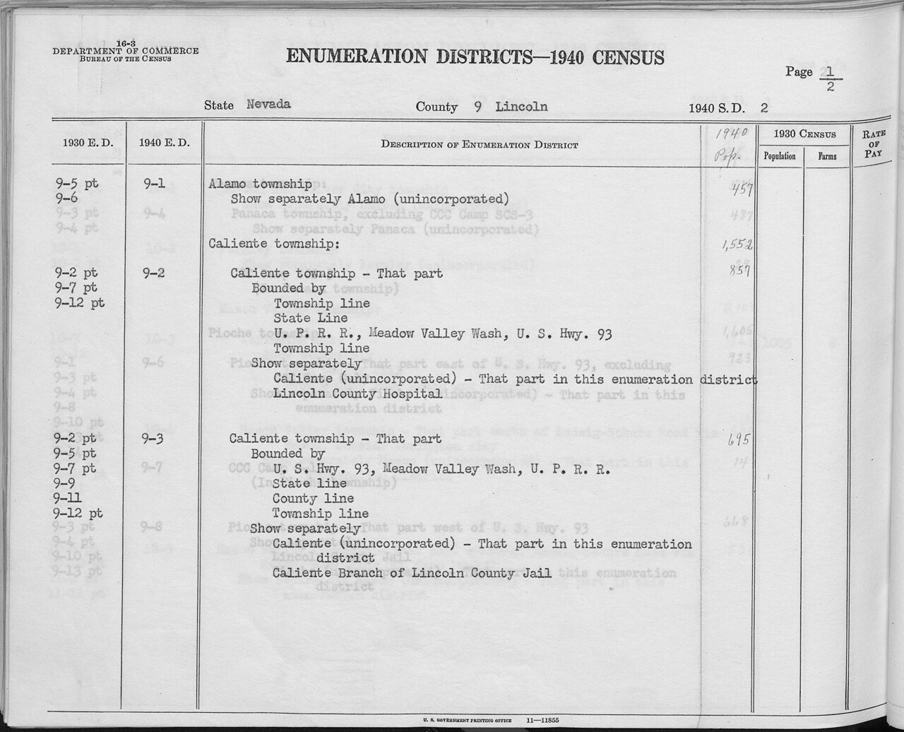 1940 Census Enumeration District Descriptions - Nevada - Lincoln County - ED 9-1, ED 9-2, ED 9-3