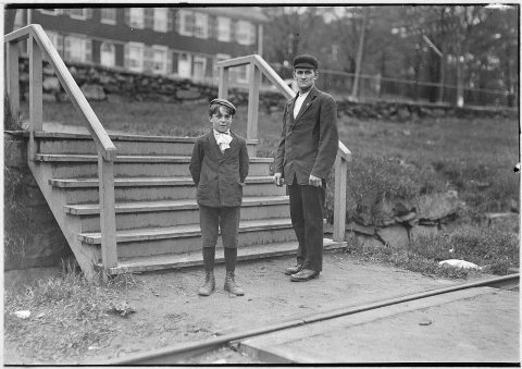 Small boy works as helper (back roping) in Great Falls Mfg. Co. Charles Chase, 201 Main St. When I inquired about him..…