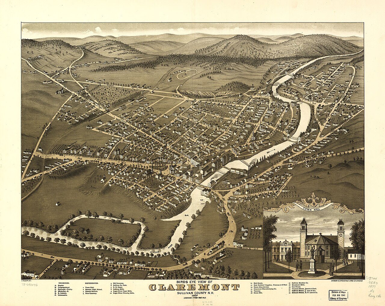 Birds eye view of Claremont, Sullivan County, N.H. 1877