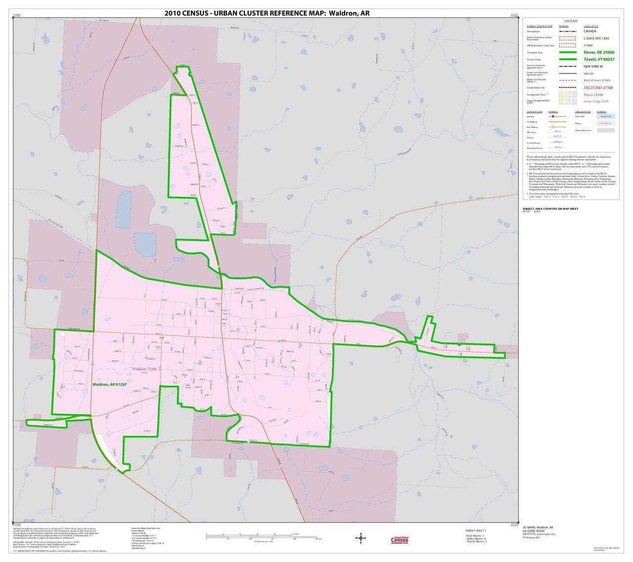 2010 Census Urban Cluster Reference Map for