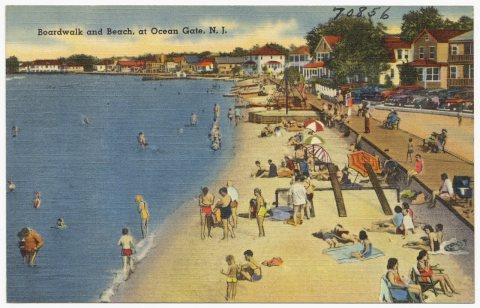 Boardwalk and beach, at Ocean Gate, N. J