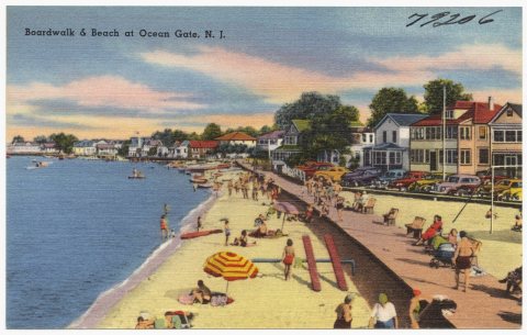 Boardwalk & beach at Ocean Gate, N. J
