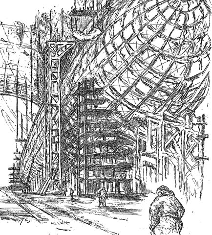 The ZR1, Too Big to Be Photographed, Sketched in Her Hangar at Lakehurst, N. J