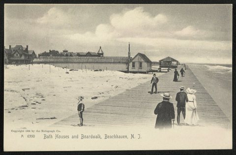 Bath Houses and Boardwalk, Beachhaven, N.J