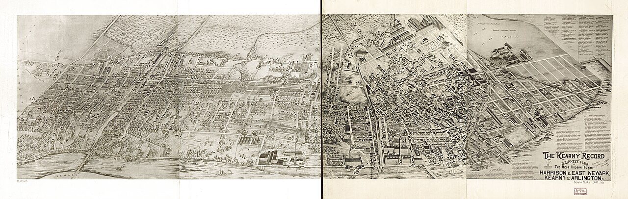 Bird's-eye view of the West Hudson towns-Harrison & East Newark, Kearny & Arlington, N.J